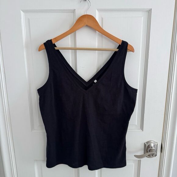 Boden The Cotton V-Neck Relaxed Sleeveless Tank in Black Size Large - Picture 2 of 6